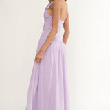 Brighten Drop Waist Flower Accent Maxi Dress Lilac