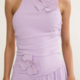 Brighten Drop Waist Flower Accent Maxi Dress Lilac