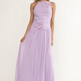 Brighten Drop Waist Flower Accent Maxi Dress Lilac
