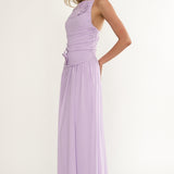 Brighten Drop Waist Flower Accent Maxi Dress Lilac