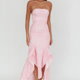Corin Strapless High-Low Hem Maxi Dress Jacquard Pink