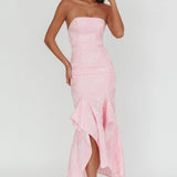 Corin Strapless High-Low Hem Maxi Dress Jacquard Pink