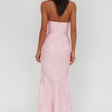 Corin Strapless High-Low Hem Maxi Dress Jacquard Pink