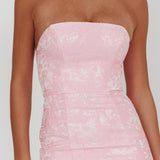 Corin Strapless High-Low Hem Maxi Dress Jacquard Pink