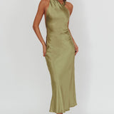 Florisse Asymmetric Neckline Maxi Dress Olive