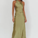 Florisse Asymmetric Neckline Maxi Dress Olive