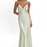 Caryn Frill Trim Godet Maxi Dress Sage