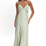 Caryn Frill Trim Godet Maxi Dress Sage