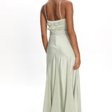 Caryn Frill Trim Godet Maxi Dress Sage