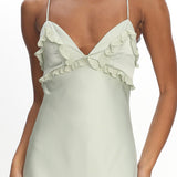 Caryn Frill Trim Godet Maxi Dress Sage