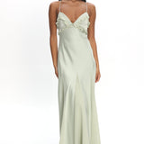 Caryn Frill Trim Godet Maxi Dress Sage