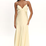 Caryn Frill Trim Godet Maxi Dress Yellow