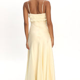 Caryn Frill Trim Godet Maxi Dress Yellow