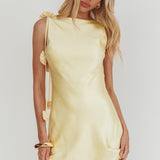 Collecting Memories Backless Rosette String Mini Dress Butter