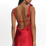 Collecting Memories Backless Rosette String Mini Dress Red