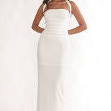 Fly Me To Paris Pleat Bodice Halterneck Maxi Dress White