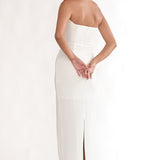 Fly Me To Paris Pleat Bodice Halterneck Maxi Dress White
