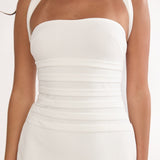Fly Me To Paris Pleat Bodice Halterneck Maxi Dress White