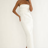 Fleur Sky Strapless Pleat Bust Maxi Dress White