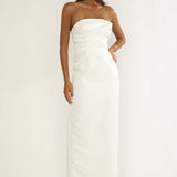 Fleur Sky Strapless Pleat Bust Maxi Dress White