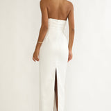 Fleur Sky Strapless Pleat Bust Maxi Dress White