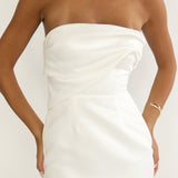 Fleur Sky Strapless Pleat Bust Maxi Dress White