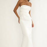 Fleur Sky Strapless Pleat Bust Maxi Dress White