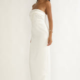 Fleur Sky Strapless Pleat Bust Maxi Dress White