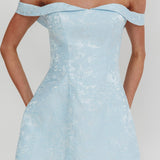 Mikado Off-Shoulder Foldover Mini Dress Jacquard Blue
