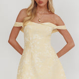 Mikado Off-Shoulder Foldover Mini Dress Jacquard Butter