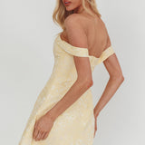 Mikado Off-Shoulder Foldover Mini Dress Jacquard Butter