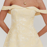 Mikado Off-Shoulder Foldover Mini Dress Jacquard Butter