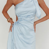 Analeigh One-Shoulder Keyhole Waist Mini Dress Baby Blue