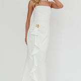 Selora Strapless Ruffle Maxi Dress White