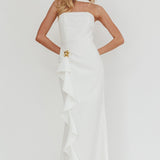 Selora Strapless Ruffle Maxi Dress White