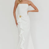 Selora Strapless Ruffle Maxi Dress White