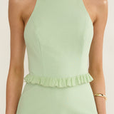 Haze Frill Trim Halterneck Maxi Dress Sage