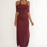 Carielle Off-Shoulder Halter Maxi Dress Wine