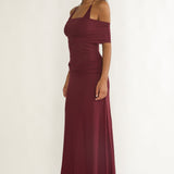 Carielle Off-Shoulder Halter Maxi Dress Wine