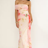 Carrisa One-Sleeve Maxi Dress Floral Pink