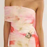 Carrisa One-Sleeve Maxi Dress Floral Pink