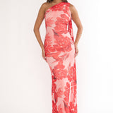 Ilyse Neck Scarf One-Shoulder Maxi Dress Floral Red