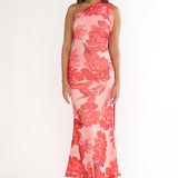 Ilyse Neck Scarf One-Shoulder Maxi Dress Floral Red