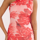 Ilyse Neck Scarf One-Shoulder Maxi Dress Floral Red