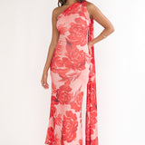 Ilyse Neck Scarf One-Shoulder Maxi Dress Floral Red
