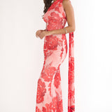 Ilyse Neck Scarf One-Shoulder Maxi Dress Floral Red