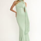 Ilyse Neck Scarf One-Shoulder Maxi Dress Mint