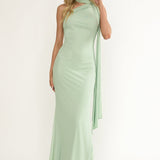 Ilyse Neck Scarf One-Shoulder Maxi Dress Mint