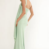 Ilyse Neck Scarf One-Shoulder Maxi Dress Mint
