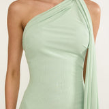 Ilyse Neck Scarf One-Shoulder Maxi Dress Mint